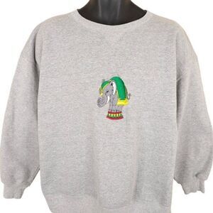 Vintage Circus Elephant Sweatshirt Mens Size XL Gray 90s Embroidered Animal